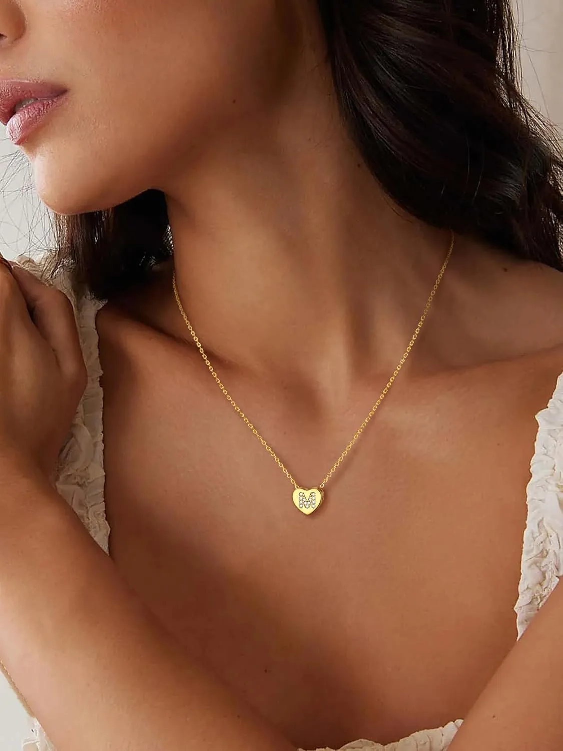 KeyStyle Gold Heart Initial Necklaces for Women, 14K Gold Plated Dainty Letter A-Z Necklaces with Initials Trendy Necklaces Gifts for Women Cute Pendant Necklace