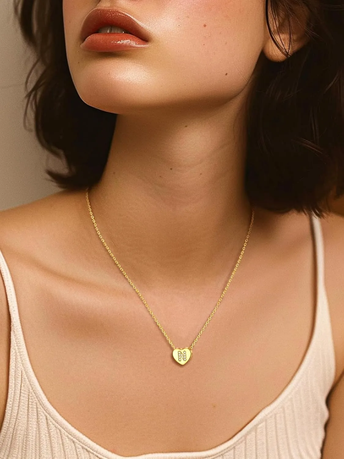 KeyStyle Gold Heart Initial Necklaces for Women, 14K Gold Plated Dainty Letter A-Z Necklaces with Initials Trendy Necklaces Gifts for Women Cute Pendant Necklace