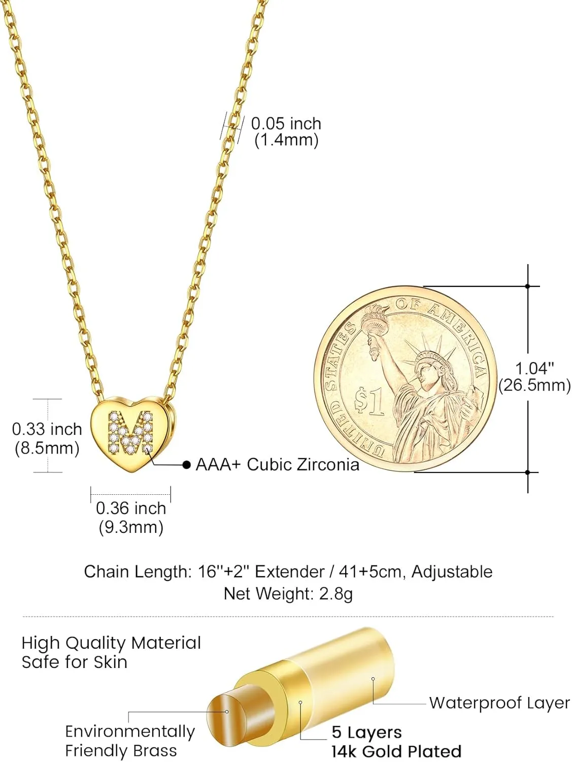 KeyStyle Gold Heart Initial Necklaces for Women, 14K Gold Plated Dainty Letter A-Z Necklaces with Initials Trendy Necklaces Gifts for Women Cute Pendant Necklace