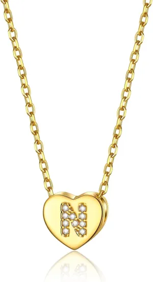 KeyStyle Gold Heart Initial Necklaces for Women, 14K Gold Plated Dainty Letter A-Z Necklaces with Initials Trendy Necklaces Gifts for Women Cute Pendant Necklace