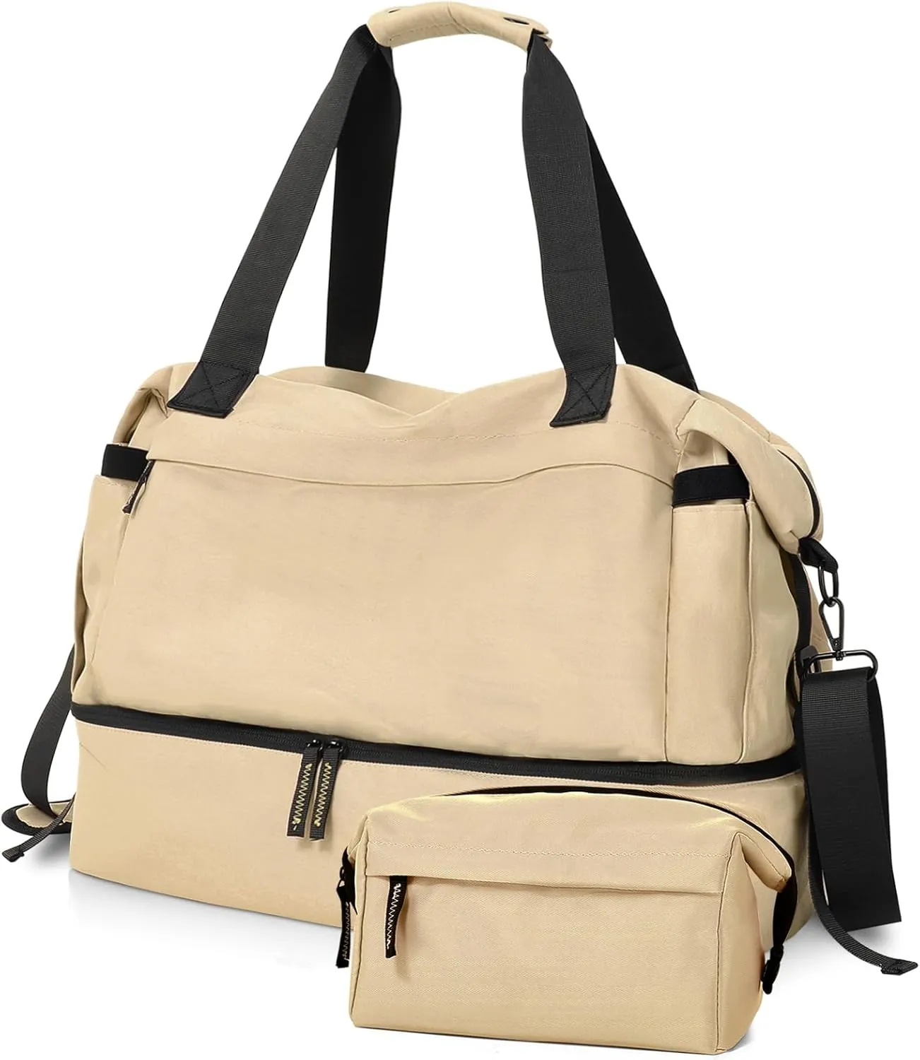 Khaki Gym, Travel & Weekender Bag for Women with Shoes Compartment, Wet Pocket & USB Charging Port, Carry On Size