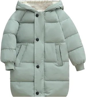 Kids Baby Solid Down Jacket Long Cotton Puffer Padded Coat Boys Warm Clothes Girls Winter Hoodie Thicken