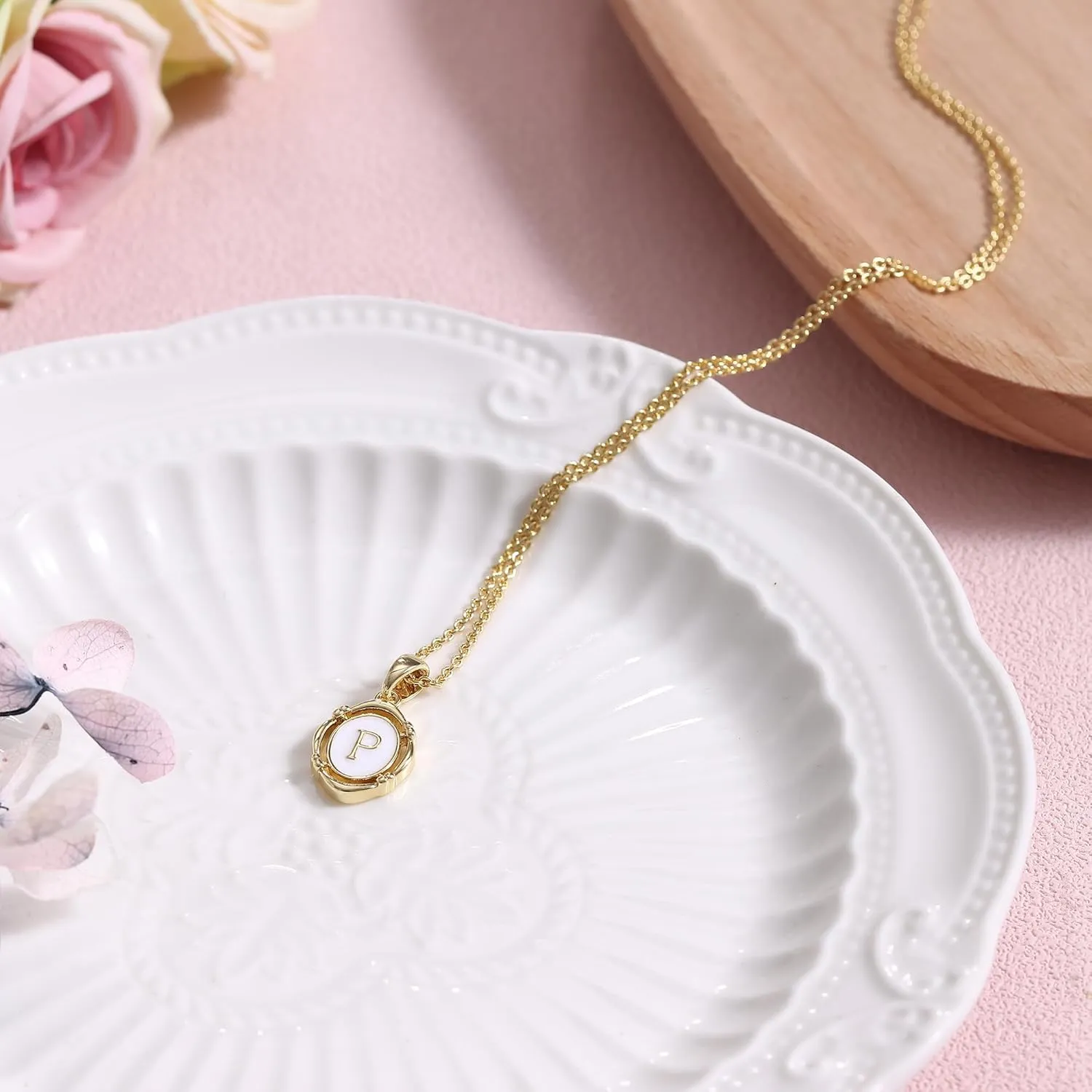 Krfy Initial Necklaces for Women - Dainty Gold Charm Necklaces 14K Gold Plated Oval Letter White Enamel Personalized Name Necklaces for Women Trendy Gold Necklace Jewelry