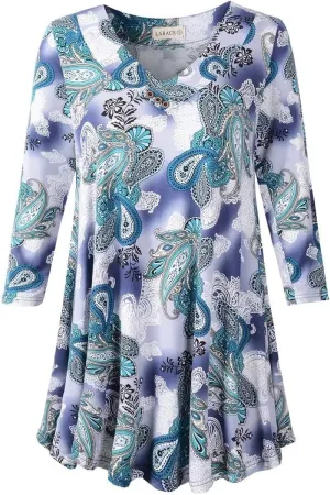 LARACE Plus Size Tunic Women's 3/4 Sleeve Tops And Blouses V Neck Shirts Loose Basic Tee