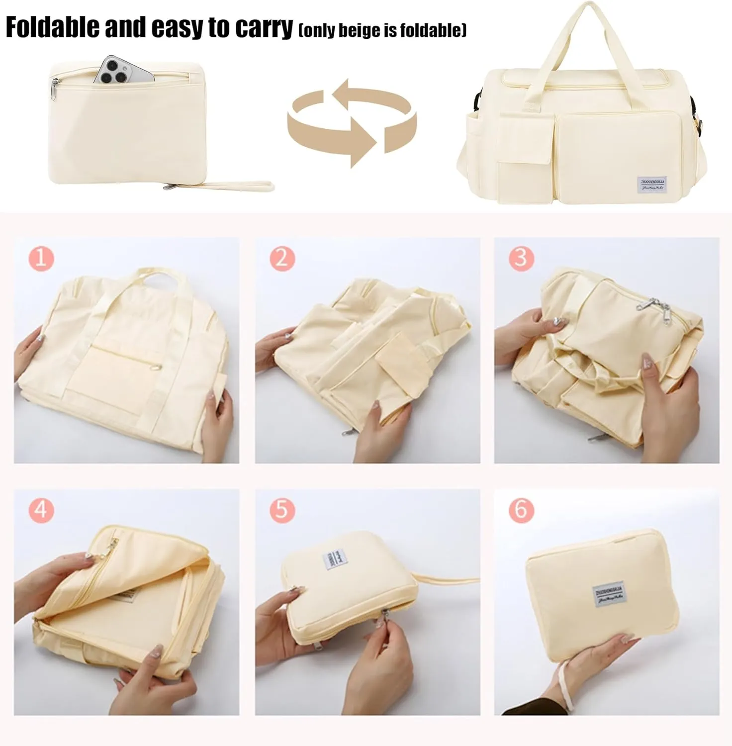 Large Weekender Overnight Bag with Shoes Compartment, Personal Tote for Women or Men, Waterproof Carry-on Set (Beige)