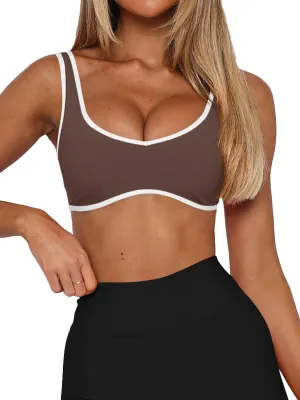 LASLULU Sexy Sports Bras for Women V Neck Sleeveless Padded Bra Workout Yoga Crop Top