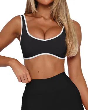 LASLULU Sexy Sports Bras for Women V Neck Sleeveless Padded Bra Workout Yoga Crop Top