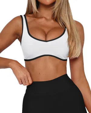 LASLULU Sexy Sports Bras for Women V Neck Sleeveless Padded Bra Workout Yoga Crop Top