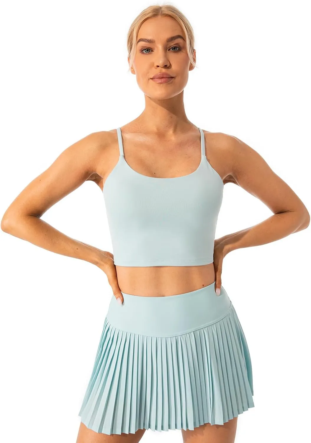Lavento Women's Longline Sports Bras Yoga Cami Tank Top with Built in Bra