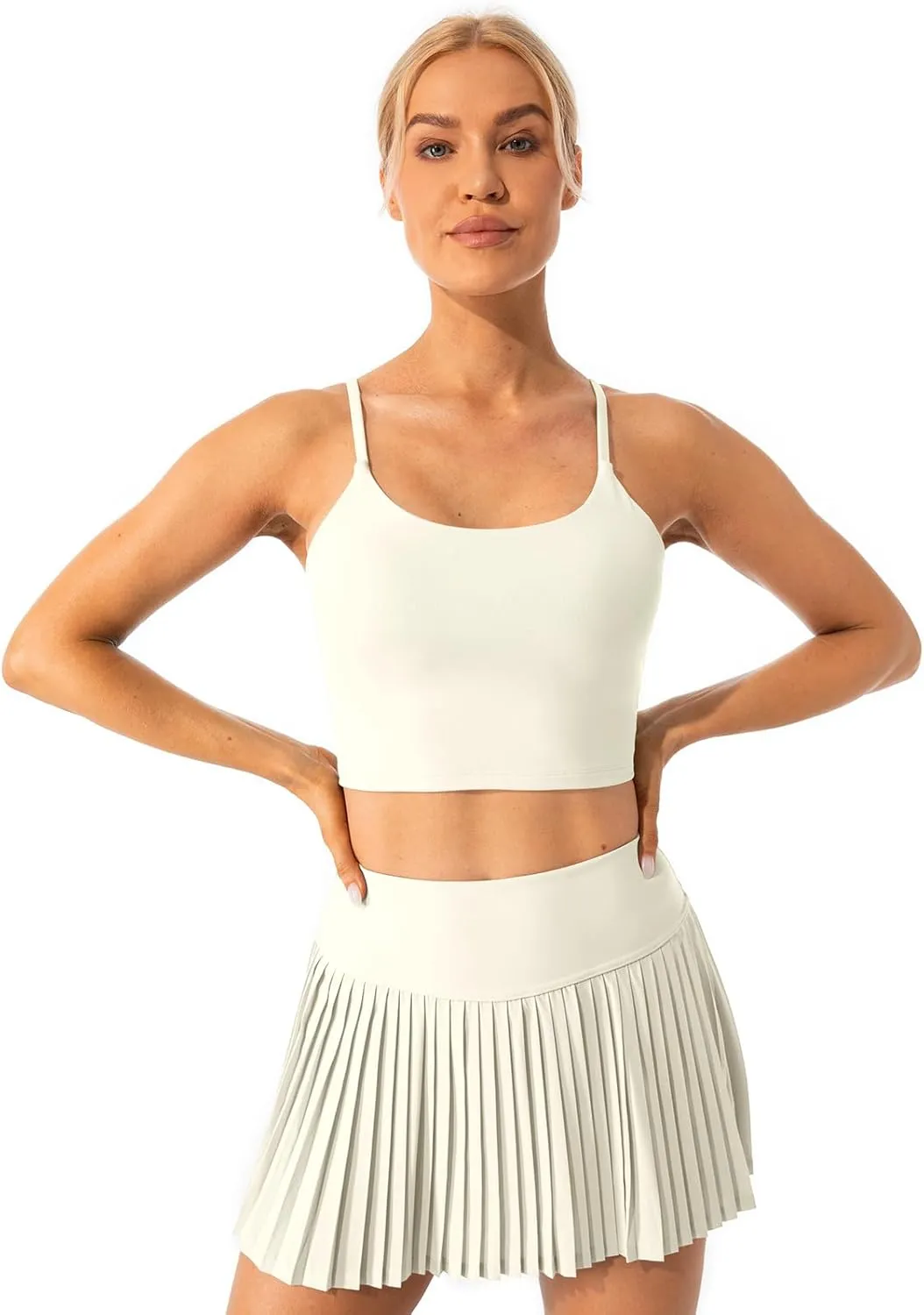 Lavento Women's Longline Sports Bras Yoga Cami Tank Top with Built in Bra