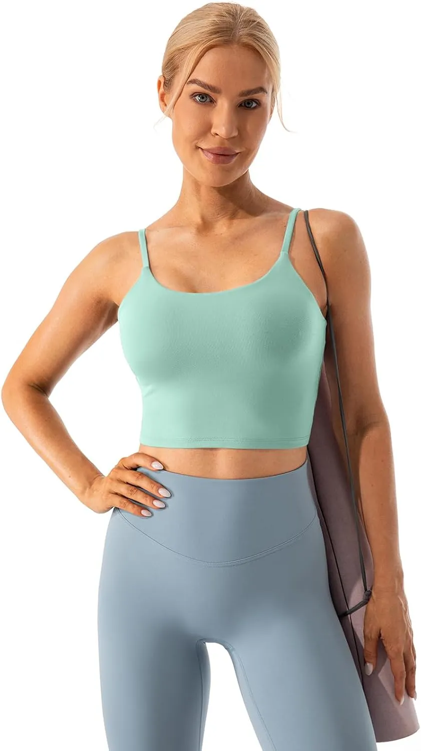 Lavento Women's Longline Sports Bras Yoga Cami Tank Top with Built in Bra