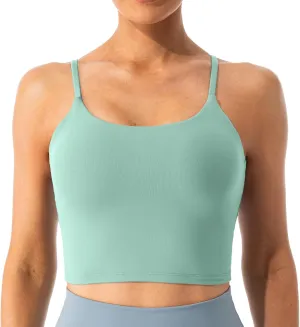 Lavento Women's Longline Sports Bras Yoga Cami Tank Top with Built in Bra