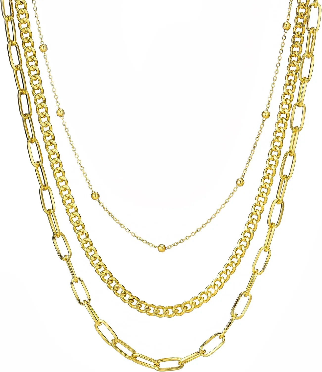 Layered Chain Necklaces for Women, Chunky Statement Paperclip Cuban Ball Chain Layering Necklaces Trendy