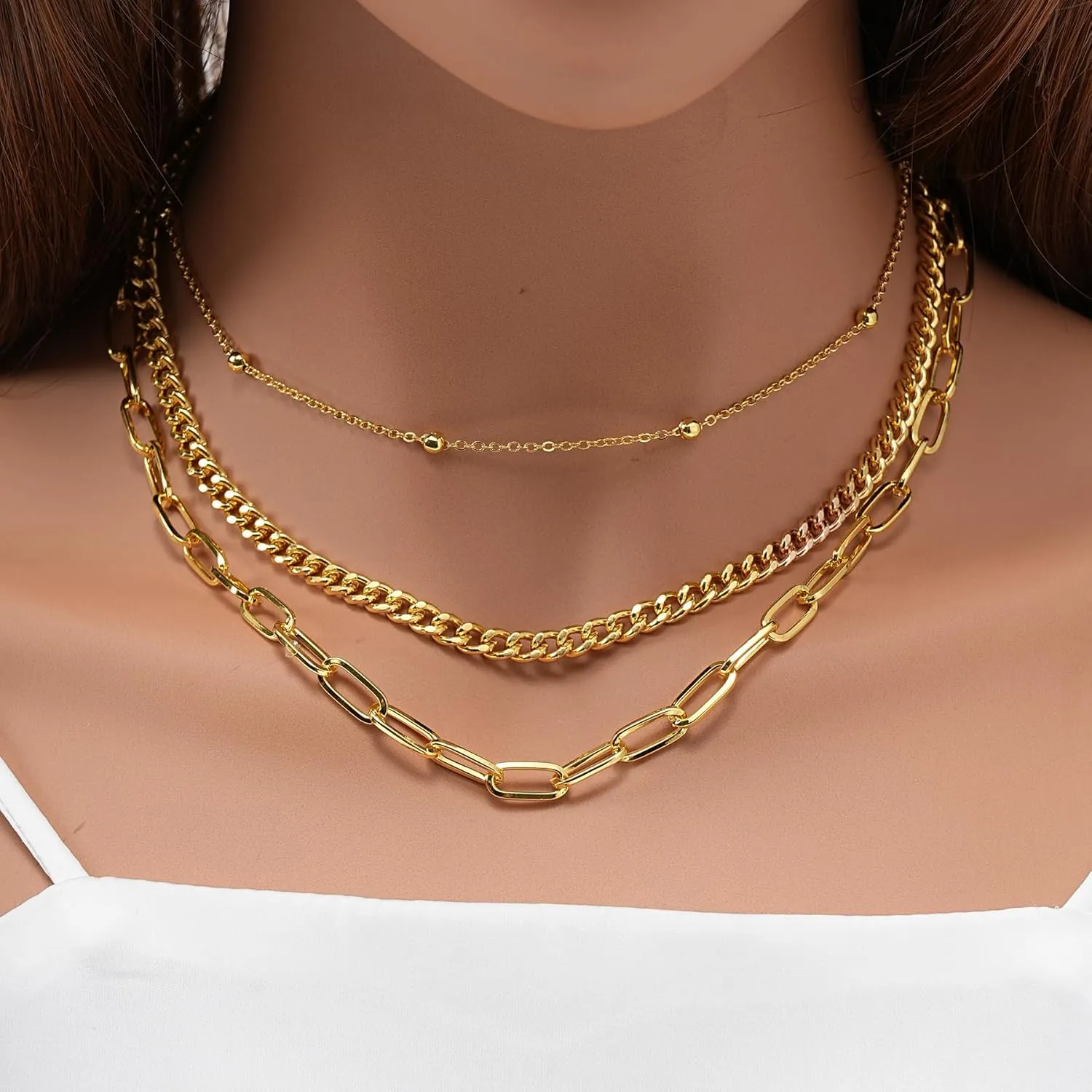 Layered Chain Necklaces for Women, Chunky Statement Paperclip Cuban Ball Chain Layering Necklaces Trendy