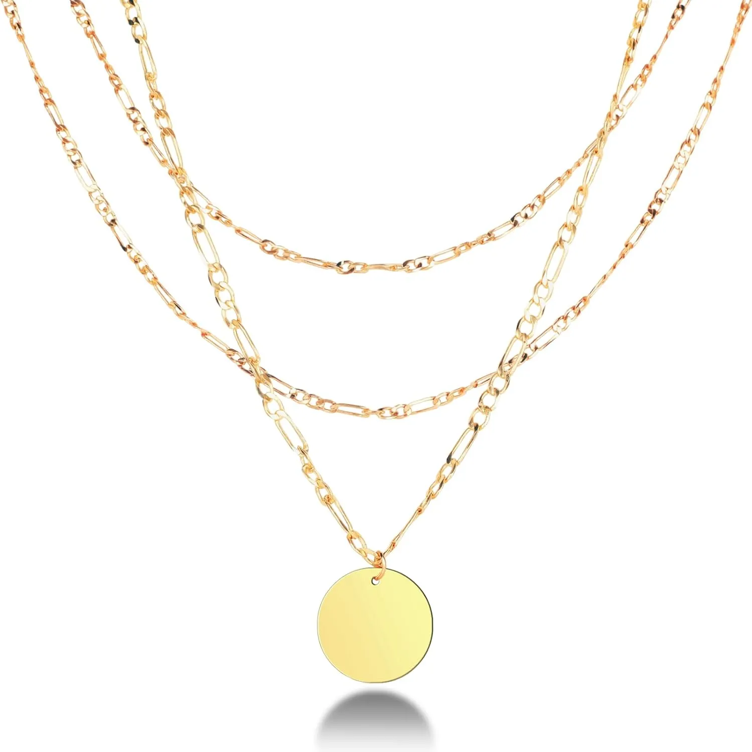 Layered Choker Necklaces for Women - 14K Gold Plated Dainty Layering Chain Necklace - Simple Adjustable Coin Pendant Necklaces Layered Gold Chain Necklaces for Women Gifts