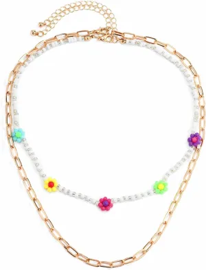 Layered Necklace, Layered Necklaces for Women Daisy Chain Necklaces Women Jewelry, 2 Pieces, Gold