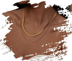 Layered Necklaces for Women Trendy  Dainty Gold Necklaces Minimalist Charm Herringbone Double Flat Snake Chain Choker Necklaces Aesthetics for Girls Jewelry for Christmas