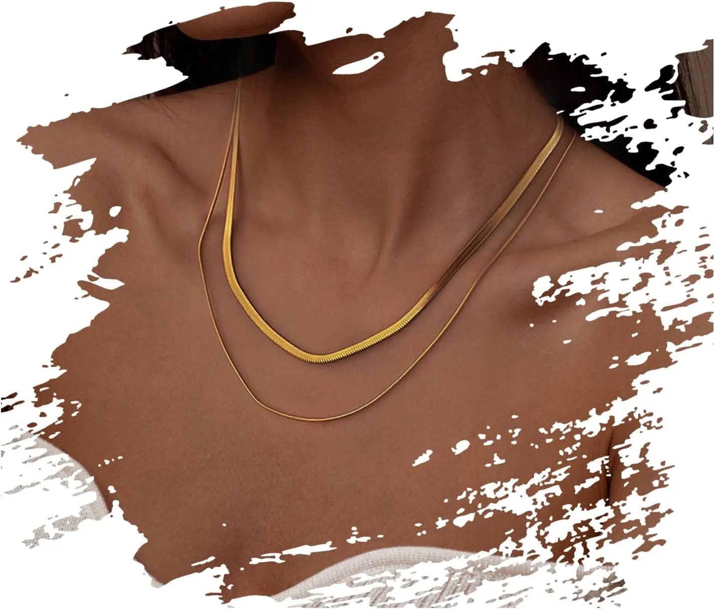 Layered Necklaces for Women Trendy  Dainty Gold Necklaces Minimalist Charm Herringbone Double Flat Snake Chain Choker Necklaces Aesthetics for Girls Jewelry for Christmas