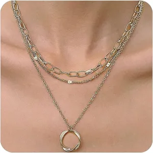 Layered Silver Necklaces for Women Stackable Dainty Gold Silver Chain Necklace Trendy Pendant Necklace Fashion Jewelry Set