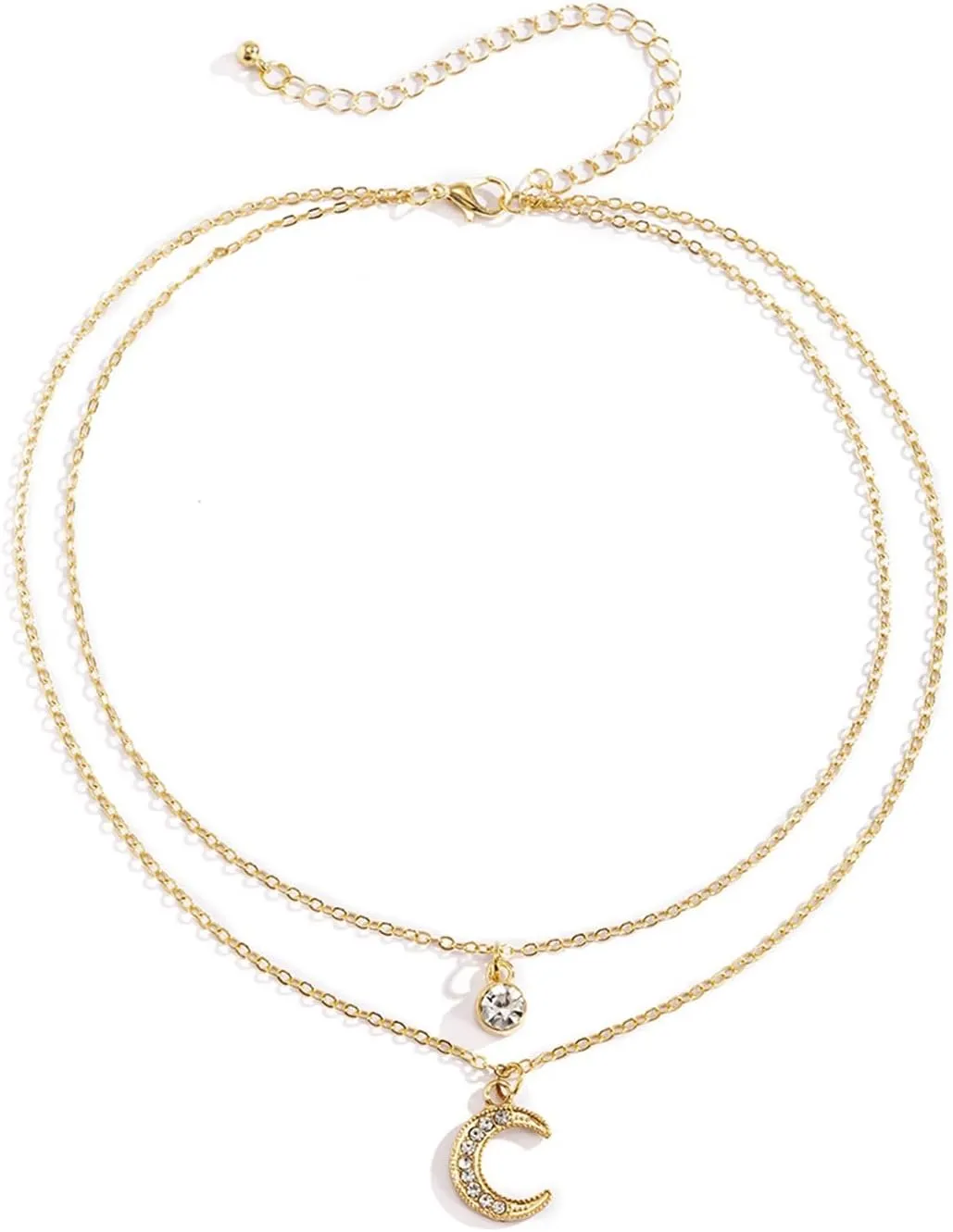 Layering Necklaces for Women, Dainty Layering Necklaces for Women Meniscus Rhinestone Tassel Clavicle Chain Pendant Chain Necklaces Jewelry Birthday Gift for Her, 2 Layers