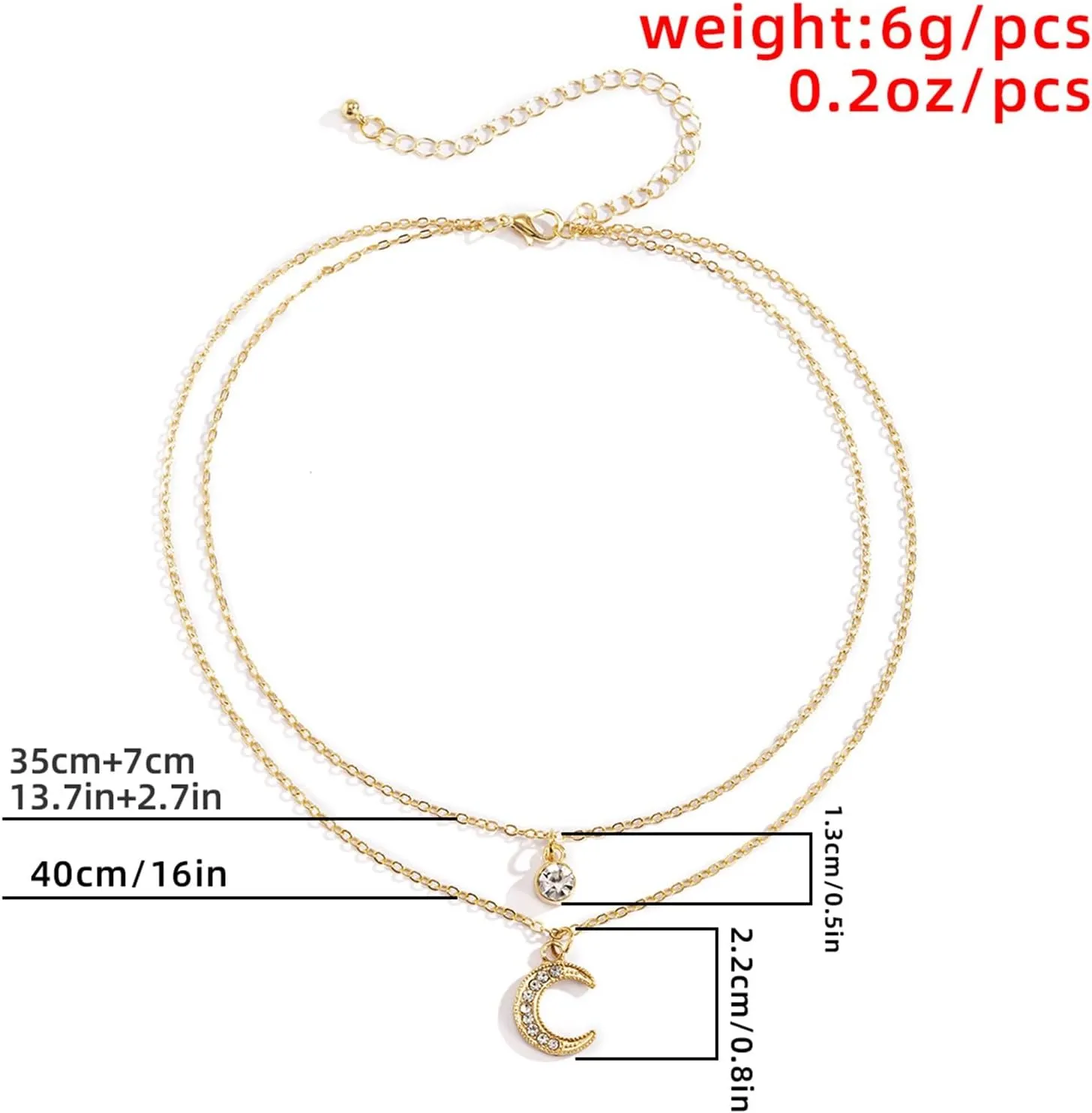 Layering Necklaces for Women, Dainty Layering Necklaces for Women Meniscus Rhinestone Tassel Clavicle Chain Pendant Chain Necklaces Jewelry Birthday Gift for Her, 2 Layers