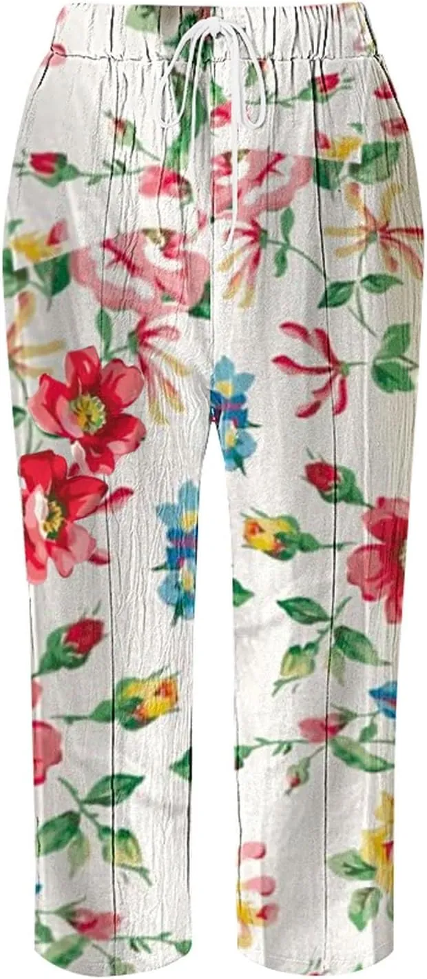 LCMTWX Linen Pants for Women 2024 Cropped Casual Pants Gauza Pants Women Linen White Pants for Women Tall Linen Baggy Pants