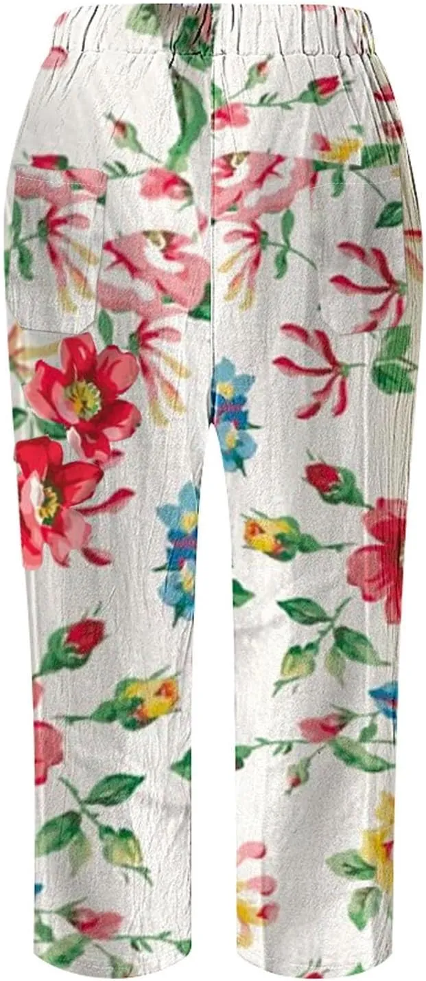 LCMTWX Linen Pants for Women 2024 Cropped Casual Pants Gauza Pants Women Linen White Pants for Women Tall Linen Baggy Pants