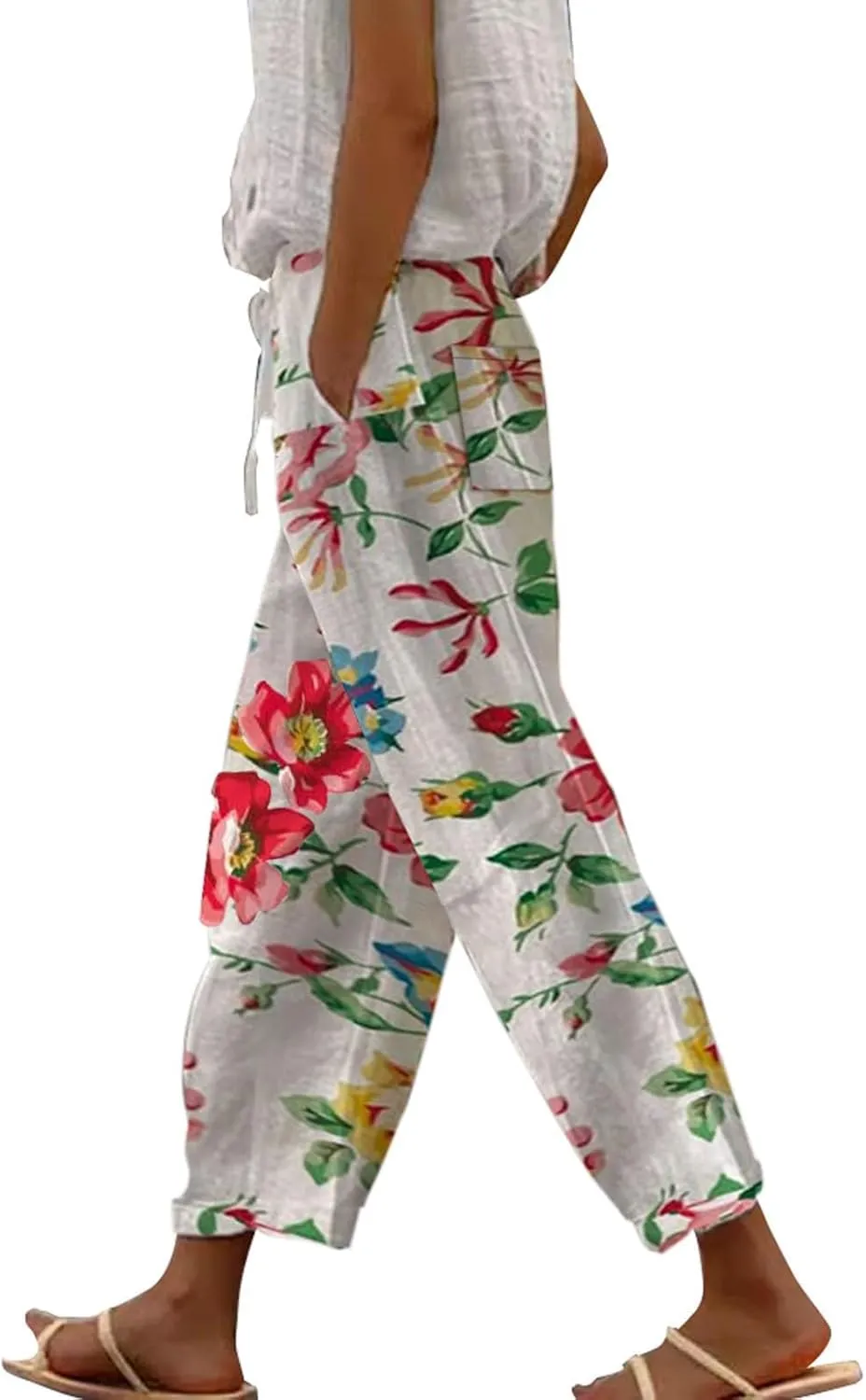 LCMTWX Linen Pants for Women 2024 Cropped Casual Pants Gauza Pants Women Linen White Pants for Women Tall Linen Baggy Pants