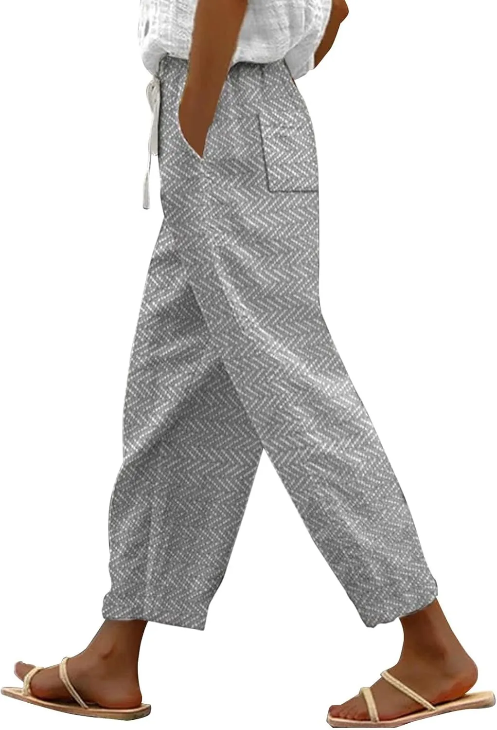 LCMTWX Summer Linen Pants for Women 2025 Drawstring Pants Capri Pants 2025 Pants with Pockets Wide Leg Cropped Pants Beach