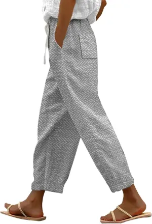 LCMTWX Summer Linen Pants for Women 2025 Drawstring Pants Capri Pants 2025 Pants with Pockets Wide Leg Cropped Pants Beach