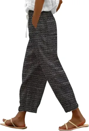 LCMTWX Womens Linen Pants Waist Cropped Casual Pants Gauza Pants White Cargo Pants White Linen Capris for Capri Pants for