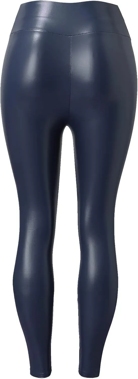 LCMTWX Workout Leggings for Women Faux Leather Stretch Leggings Pleather Pants Fleece Lined Leggings Cold Weather High