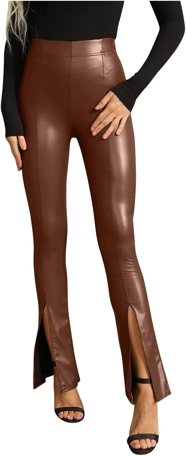 LCMTWX Workout Leggings for Women Faux Leather Stretch Leggings Pleather Pants Fleece Lined Leggings Cold Weather High
