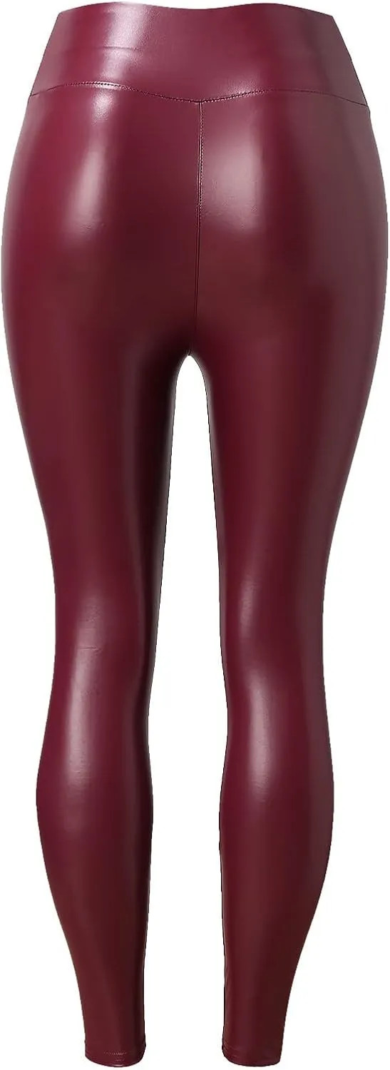 LCMTWX Workout Leggings for Women Faux Leather Stretch Leggings Pleather Pants Fleece Lined Leggings Cold Weather High