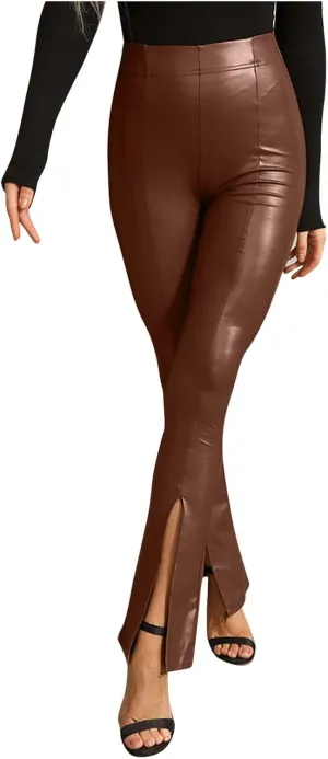 LCMTWX Workout Leggings for Women Faux Leather Stretch Leggings Pleather Pants Fleece Lined Leggings Cold Weather High