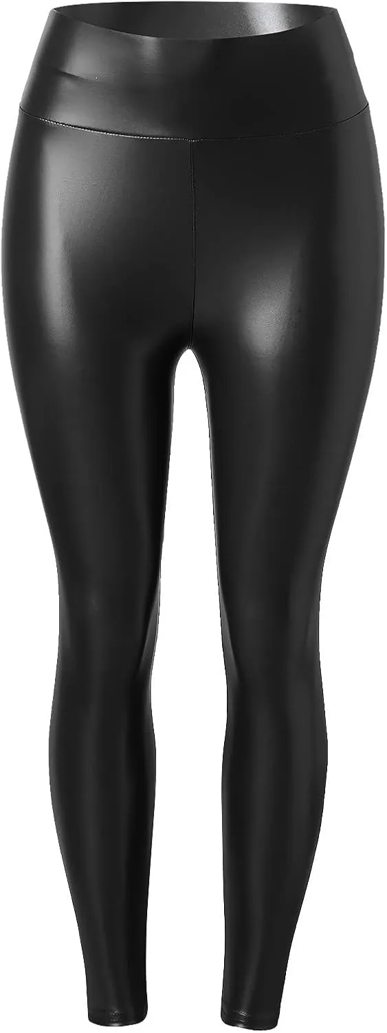 LCMTWX Workout Leggings for Women Faux Leather Stretch Leggings Pleather Pants Fleece Lined Leggings Cold Weather High