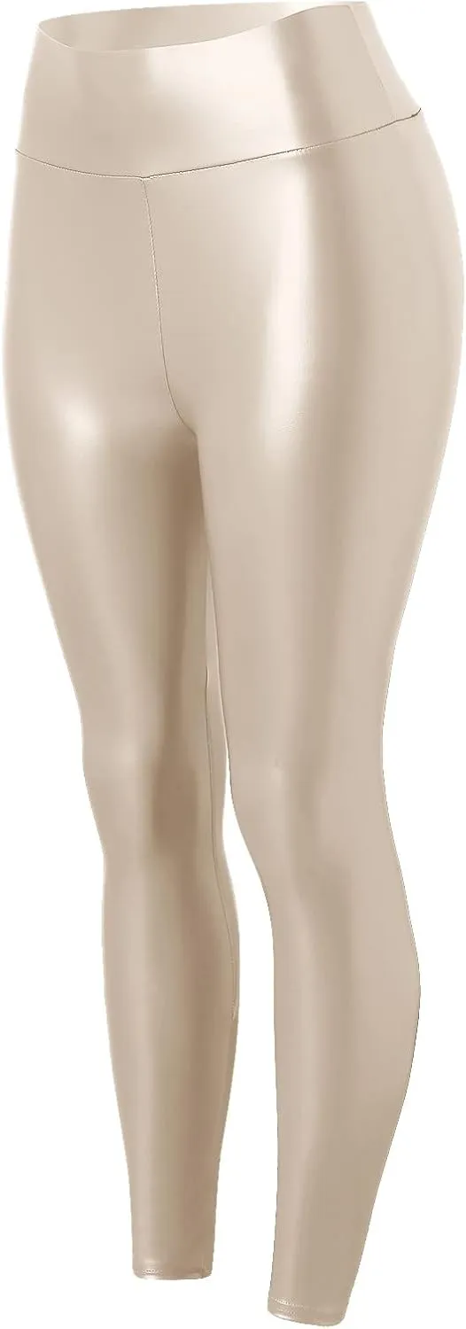 LCMTWX Workout Leggings for Women Faux Leather Stretch Leggings Pleather Pants Fleece Lined Leggings Cold Weather High