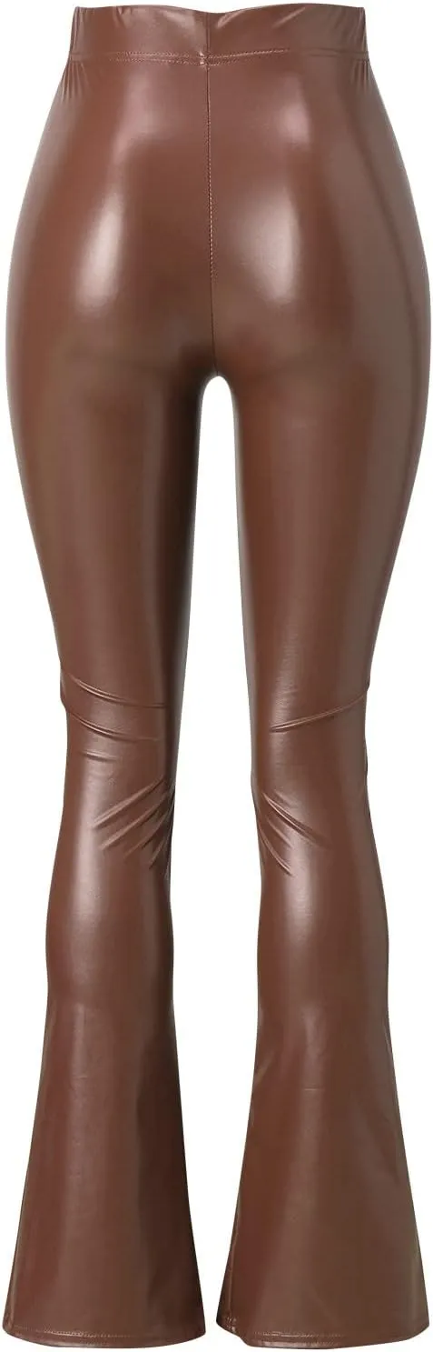 LCMTWX Workout Leggings for Women Faux Leather Stretch Leggings Pleather Pants Fleece Lined Leggings Cold Weather High