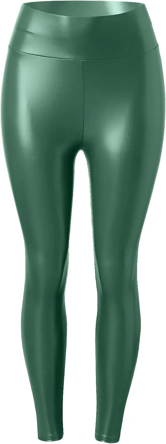 LCMTWX Workout Leggings for Women Faux Leather Stretch Leggings Pleather Pants Fleece Lined Leggings Cold Weather High