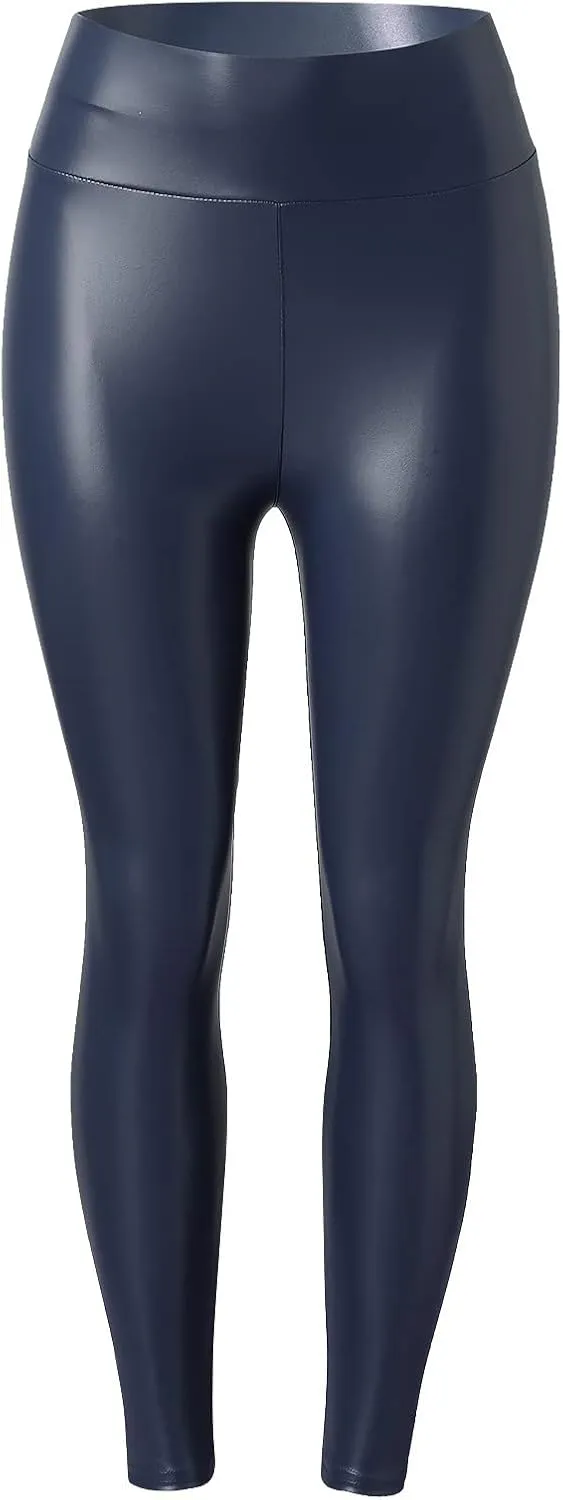 LCMTWX Workout Leggings for Women Faux Leather Stretch Leggings Pleather Pants Fleece Lined Leggings Cold Weather High