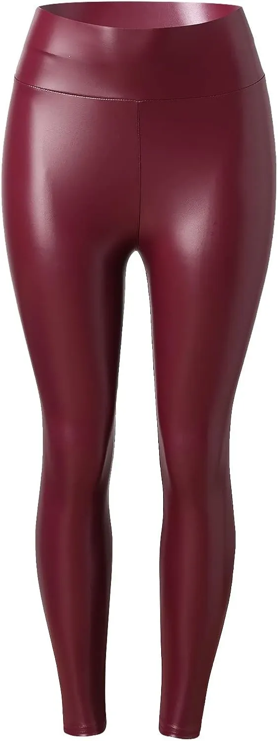 LCMTWX Workout Leggings for Women Faux Leather Stretch Leggings Pleather Pants Fleece Lined Leggings Cold Weather High