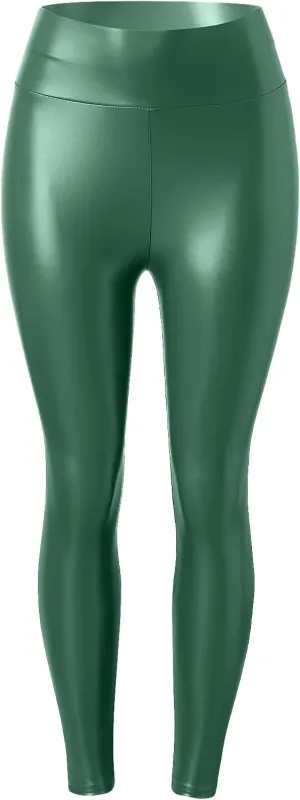 LCMTWX Workout Leggings for Women Faux Leather Stretch Leggings Pleather Pants Fleece Lined Leggings Cold Weather High