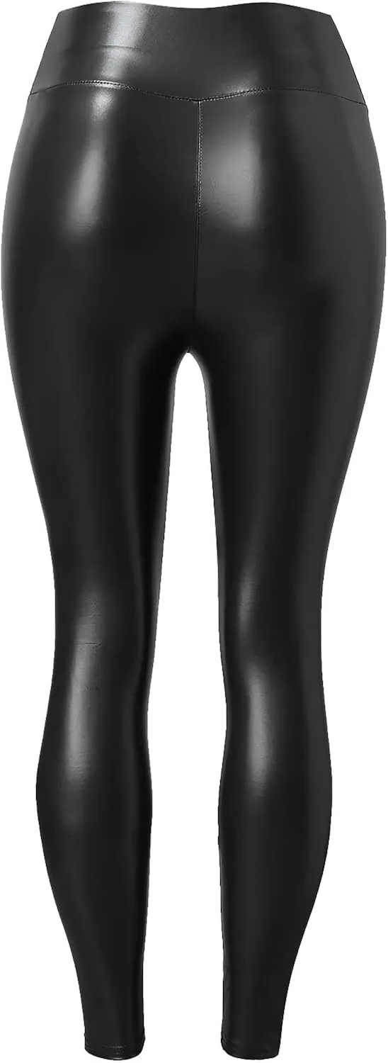 LCMTWX Workout Leggings for Women Faux Leather Stretch Leggings Pleather Pants Fleece Lined Leggings Cold Weather High