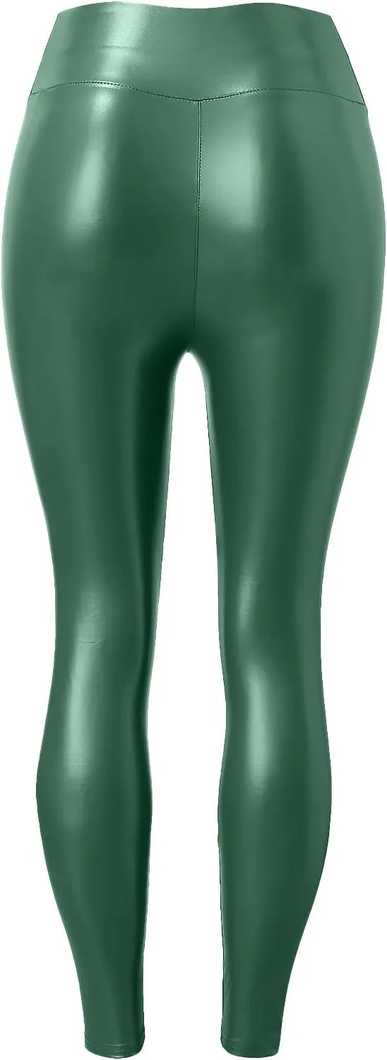 LCMTWX Workout Leggings for Women Faux Leather Stretch Leggings Pleather Pants Fleece Lined Leggings Cold Weather High