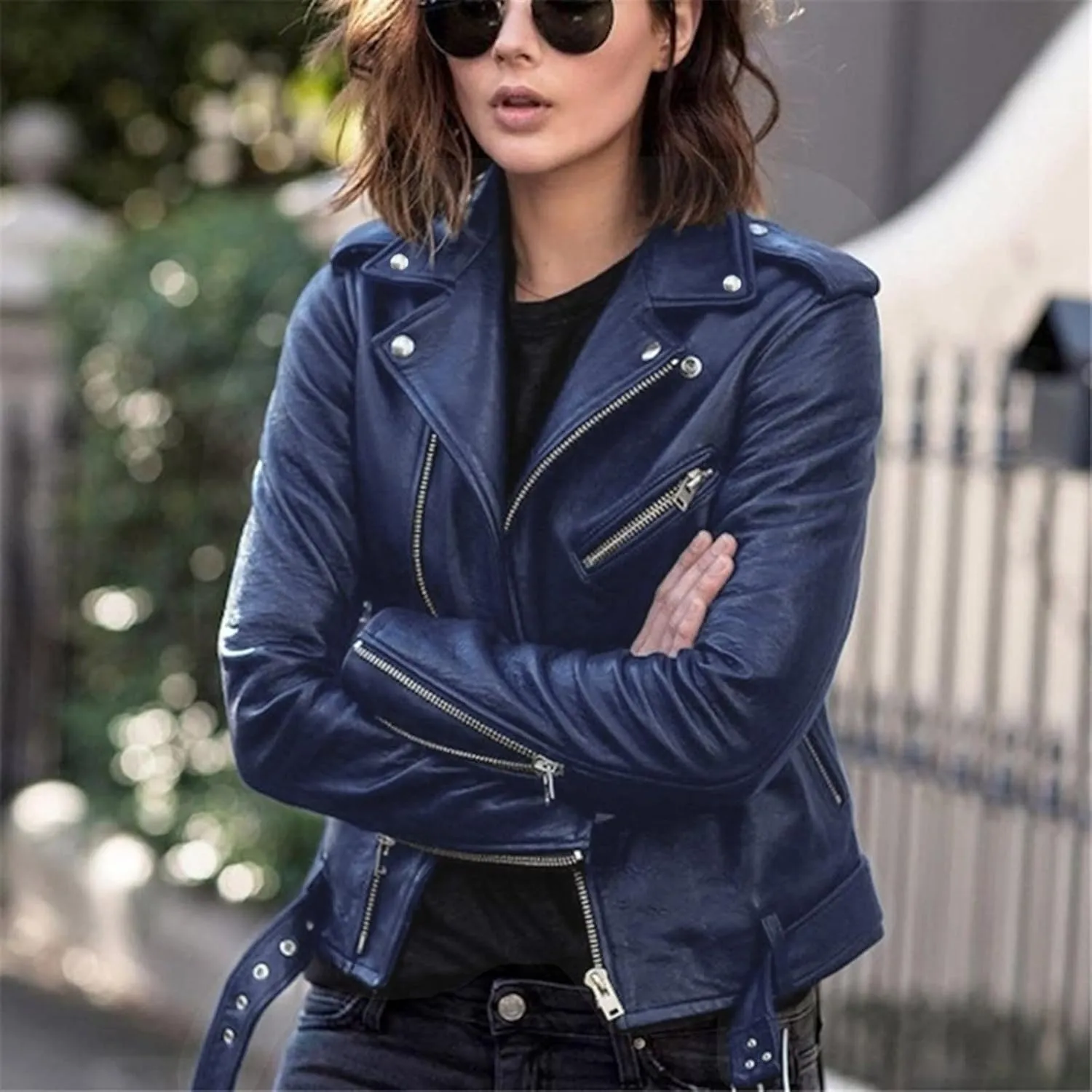 Leather Jacket Women Faux Suede Leather Jacket Zip Up Motorcycle Jacket Open Front Coat Cropped Jacket Vintage Coat
