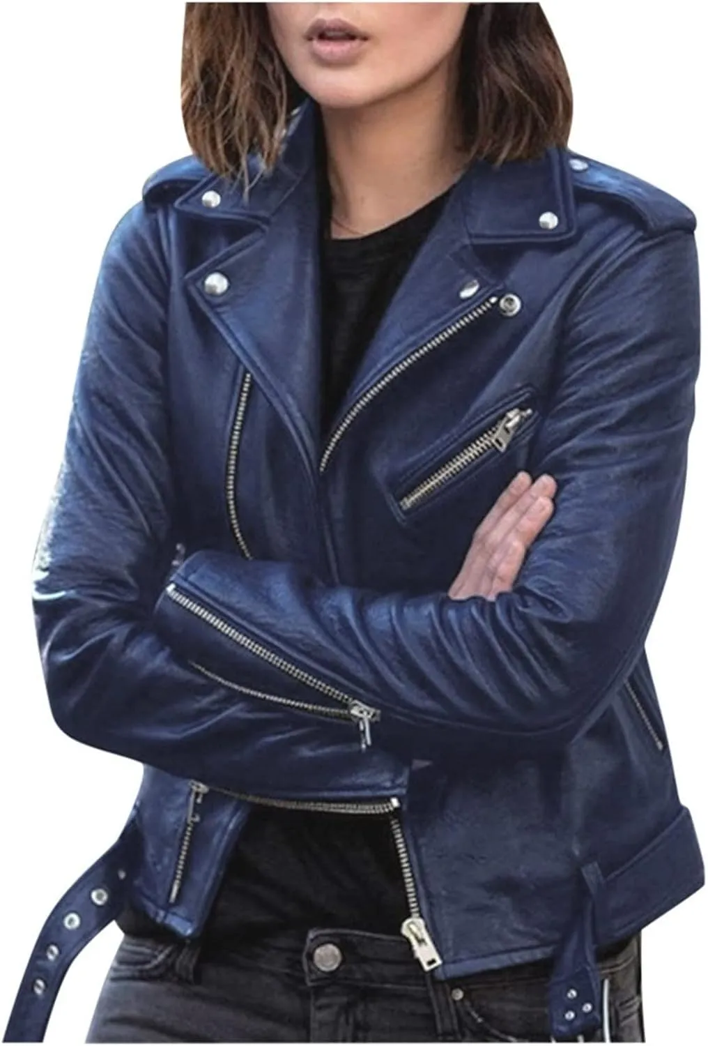 Leather Jacket Women Faux Suede Leather Jacket Zip Up Motorcycle Jacket Open Front Coat Cropped Jacket Vintage Coat