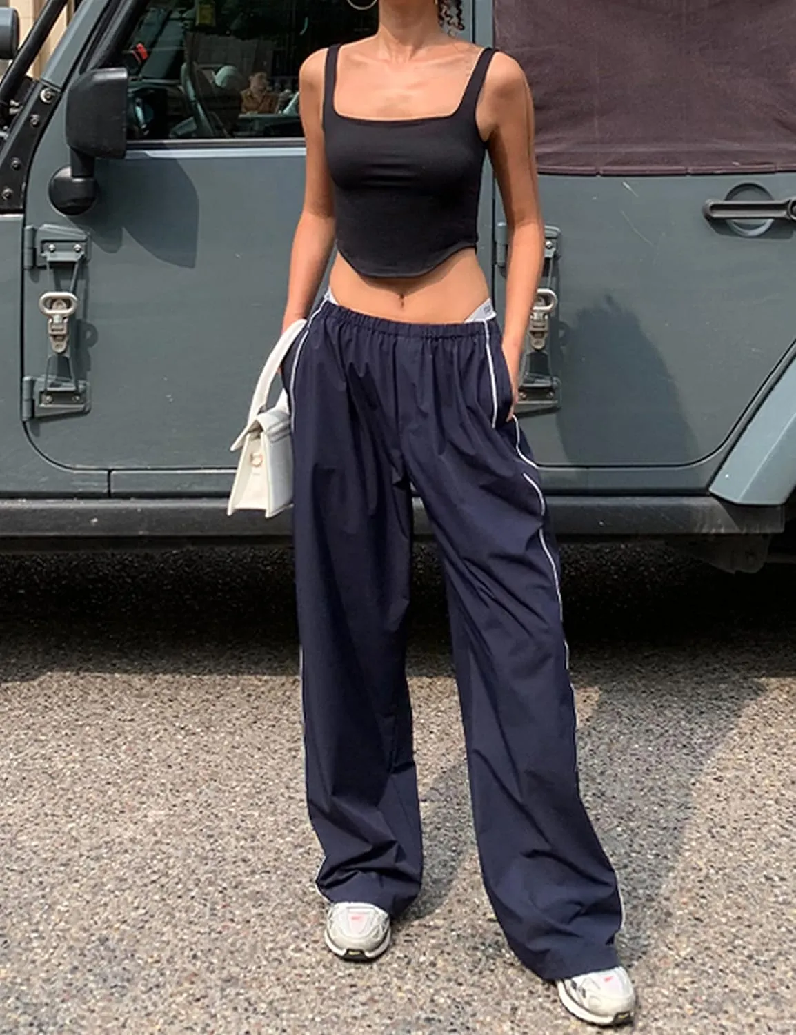 Lianlive Womens Parachute Pants Wide Leg Baggy Y2K Track Pants for Women