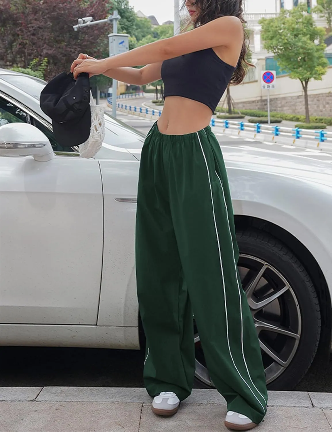 Lianlive Womens Parachute Pants Wide Leg Baggy Y2K Track Pants for Women
