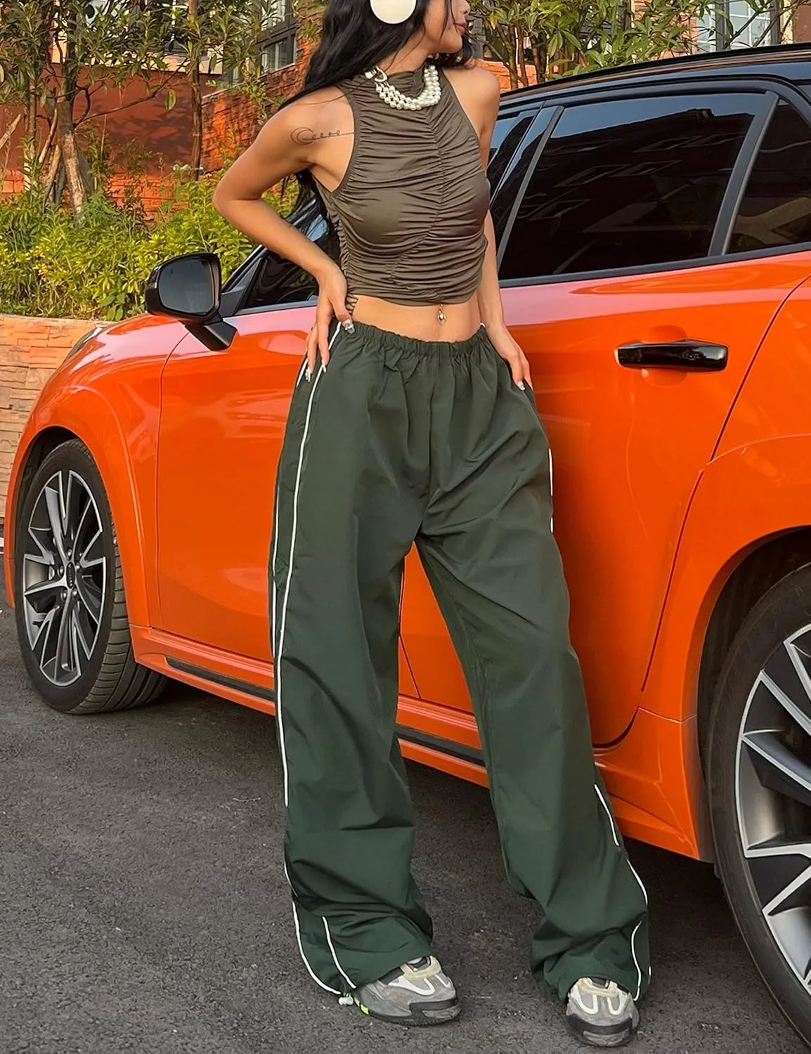Lianlive Womens Parachute Pants Wide Leg Baggy Y2K Track Pants for Women
