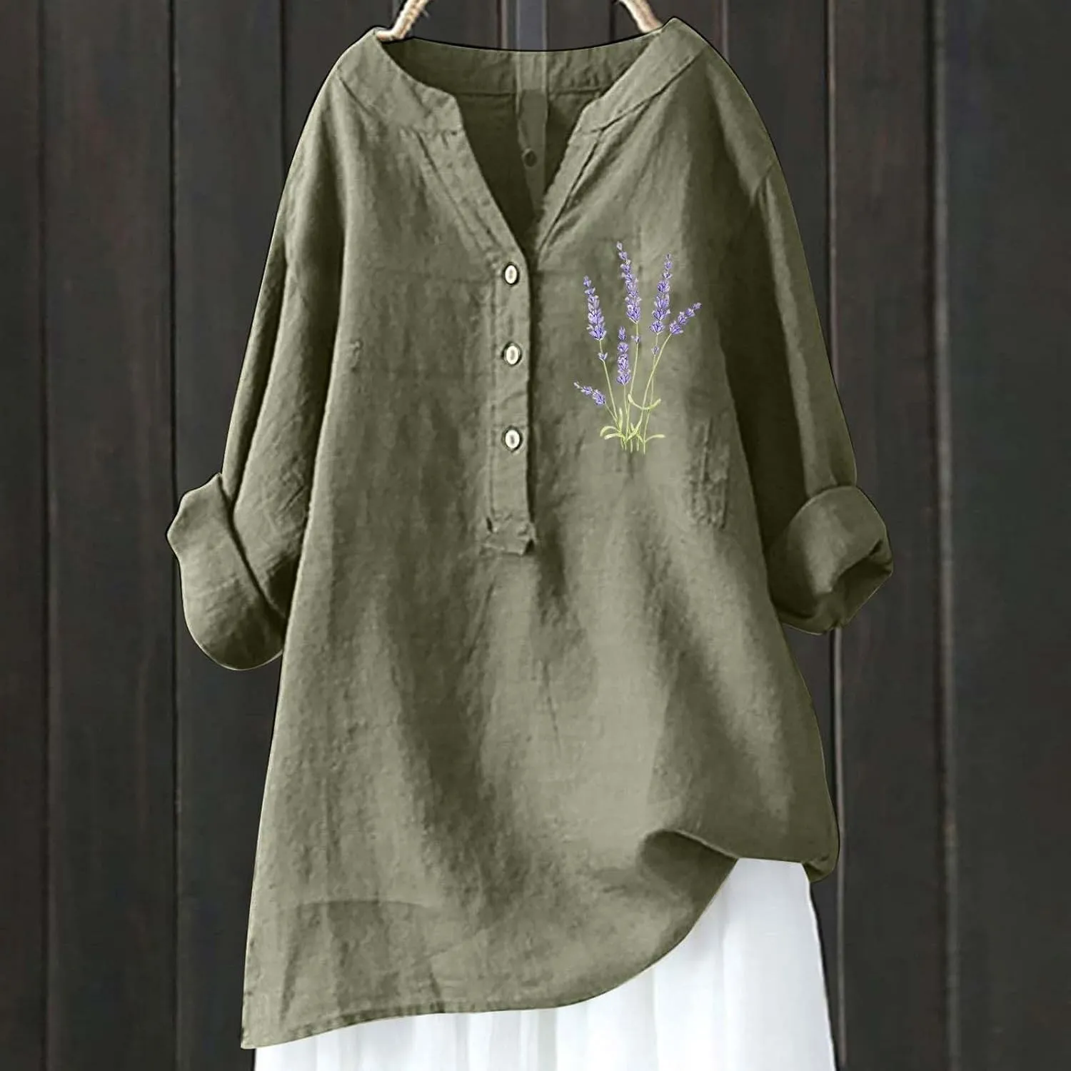 Linen Clothes for Women Linen Clothes for Women Down Blouses Tops Black Button Up Shirt Top Long